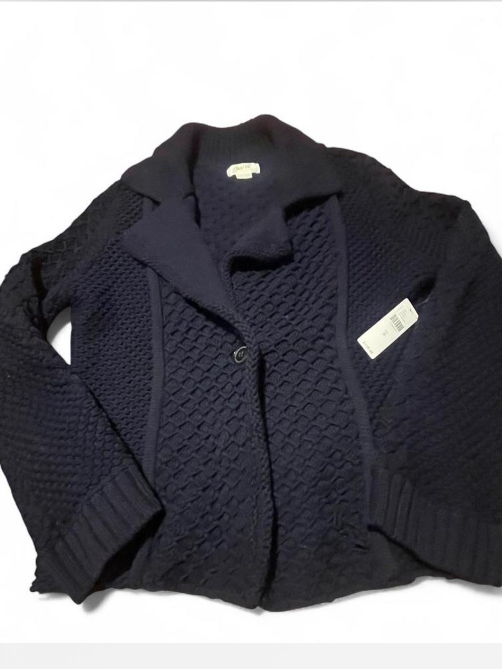 NWT Anthropology Maeve Navy Blue Textured Knit Collared Cardigan Sweater Jacket